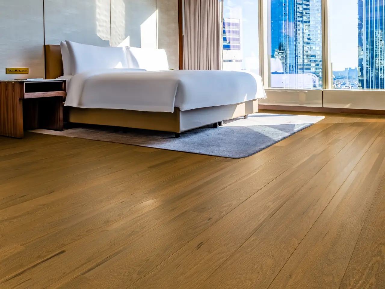 Hotel engineered wood flooring project with stable finish consistency and guest-room application support