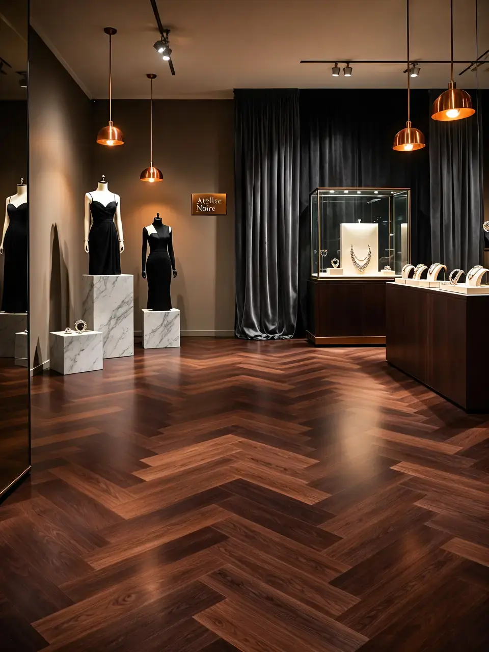 Dark tone engineered wood flooring for upscale residential and boutique interiors